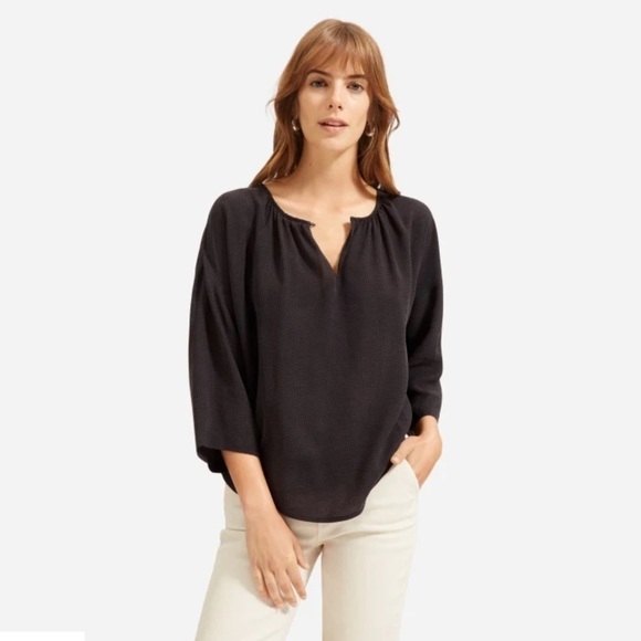 EVERLANE The Shirred Cupro Blouse 4 Black - Picture 1 of 9
